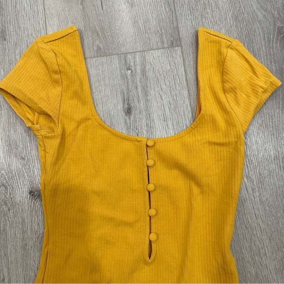 Privacy Please Yellow Ribbed Button Bodysuit - Picture 2 of 3